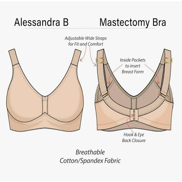 ALESSANDRA B Mastectomy Bra Post Surgery Form Pockets Based on Cup Size 34 B - Picture 5 of 11